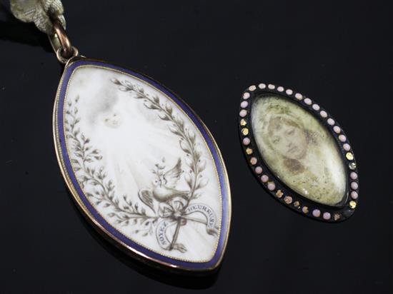 A George III gold and enamel memorial pendant and Regency enamelled plaque